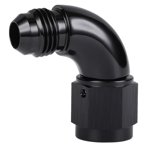 90 Degree 6AN Male to 6AN Female Swivel Full Flow Fitting Adapter Coupler Aluminum Black (6AN / Black - 90 Degree)
