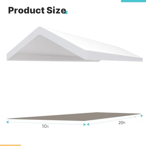 Carport Replacement Canopy Cover for Car Tent Top Garage Shelter Cover Tarp with Ball Bungees (White / 10' x 20')