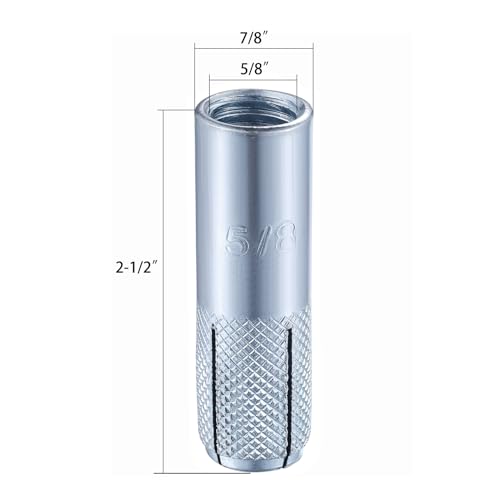 20 pcs) 5/8"-11 Premium Zinc Plated Carbon Steel Drop in Anchors Assortment, Knurled Drop-in-Anchor for Solid Concrete, Internal Forced Expansion Screw Bolts (5/8"-11 / Zinc)