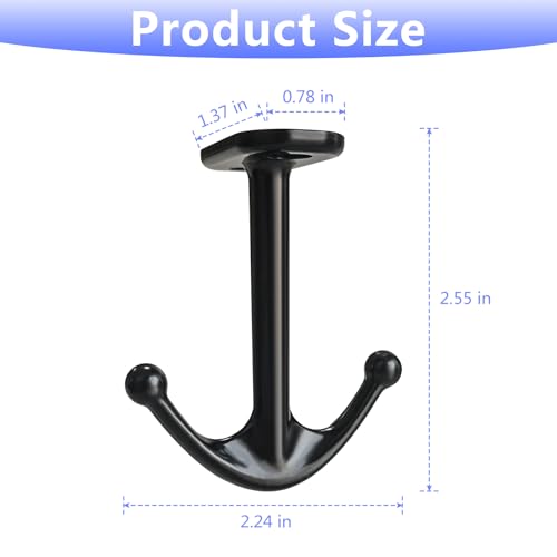 Ball Two Prong Ceiling Hook for Closet Top Bathroom Kitchen Cabinet Garage Pack of 8 (Black)