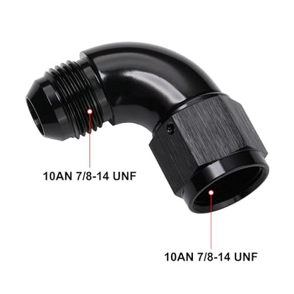 90 Degree 10AN Male to 10AN Female Swivel Full Flow Fitting Adapter Coupler Aluminum Black (10AN / Black - 90 Degree)