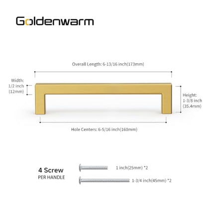 35 Pack 6-1/4 in Gold Cabinet Handles Brushed Brass Drawer Pulls (Gold / 6-1/4 Inch Hole Centers)
