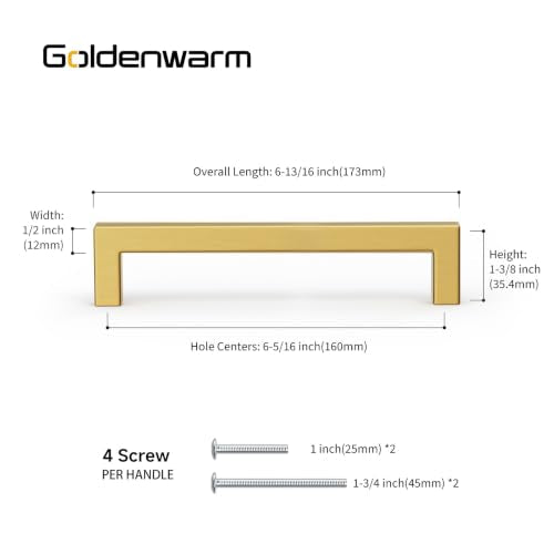 15 Pack 6-1/4 in Gold Cabinet Handles Brushed Brass Drawer Pulls (Gold / 6-1/4 Inch Hole Centers)