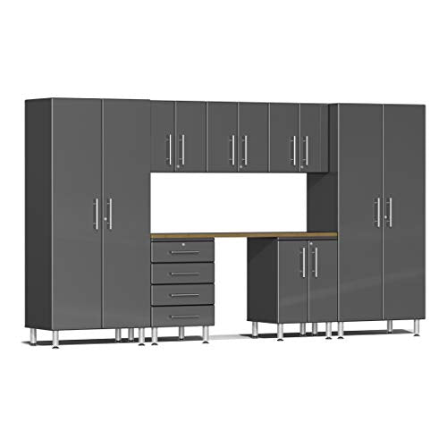 UG22082G 8 Piece Garage Cabinet Kit with Bamboo Worktop in Graphite Grey Metallic
