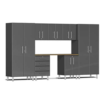 UG22082G 8 Piece Garage Cabinet Kit with Bamboo Worktop in Graphite Grey Metallic