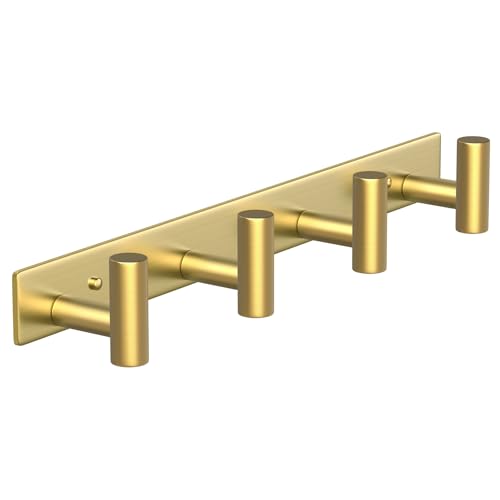 Wall Mounted Coat Rack ("T" Shape 4 Hooks - 1 Pack / Gold)