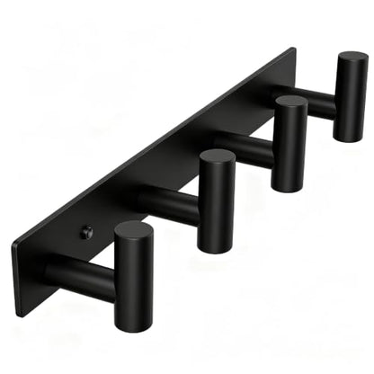 Wall Mounted Coat Rack ("T" Shape 4 Hooks - 1 Pack / Black)