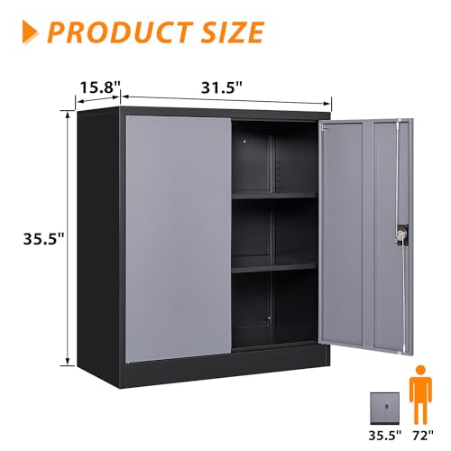Metal Storage Cabinet (35.5"H / Black Grey)