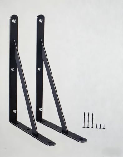 2 Pack L11 x H 8" Black Heavy Duty Shelf Brackets with Screws Metal Shelf Brackets Shelf Support Angle Brackets for Shelves L Brackets Heavy Duty Floating Shelf (2 Pack-Black / 11''x8'')