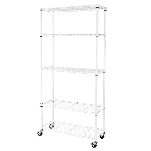 5-Tier NSF-Certified Steel Wire Shelving, 36"W x 14"D x 75.5"H, White (White / 5-Tier Shelving, 36" W x 14" D)