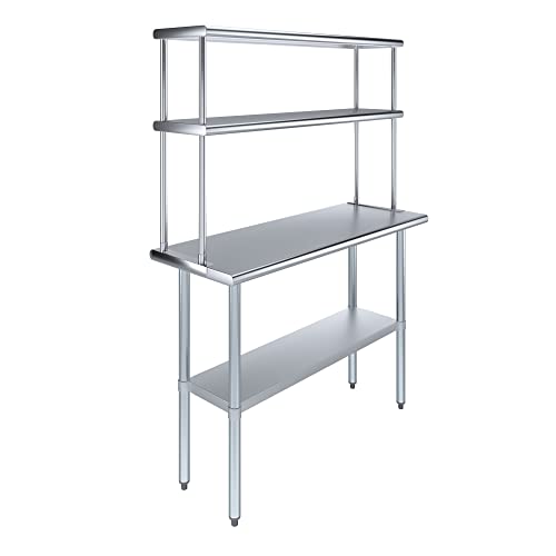 Stainless Steel Work Table Double Tier Overshelf 18" x 48" Work Table + 12" Overshelf (18" x 48" Work Table + 12" Overshelf)