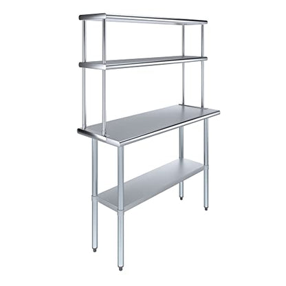 Stainless Steel Work Table Double Tier Overshelf 18" x 48" Work Table + 12" Overshelf (18" x 48" Work Table + 12" Overshelf)