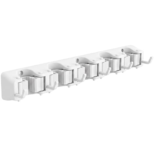 Mop and Broom Holder Organzier Wall Hanging Mount (White)