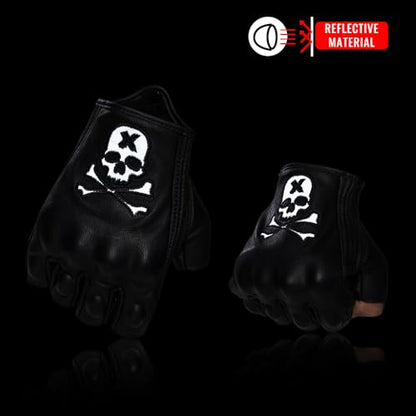 Goatskin Leather Motorcycle Motorbike Powersports Racing Gloves Reflective Skull Touchscreen for Men and Women Model (HEE14 / Small)