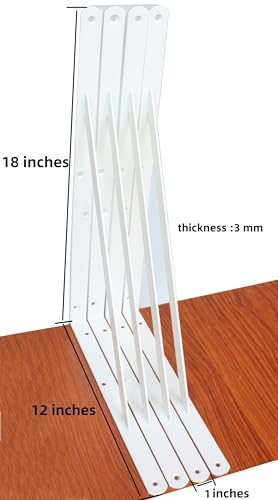 8 Pack L18 x H 12" White Heavy Duty Shelf Brackets with Screws Metal Shelf Brackets Shelf Support Angle Brackets for Shelves L Brackets Heavy Duty Floating Shelf (8 Pack-White / 18''x12'')