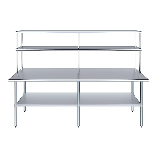 Stainless Steel Work Table Double Tier Overshelf (24" x 96" Work Table + 12" Overshelf)