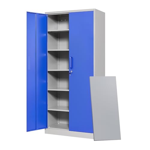 Metal Garage Storage Cabinets with Lock Door and Adjustable Shelves (71 X 32 X 16 In(H X W X D) / Grey Blue)