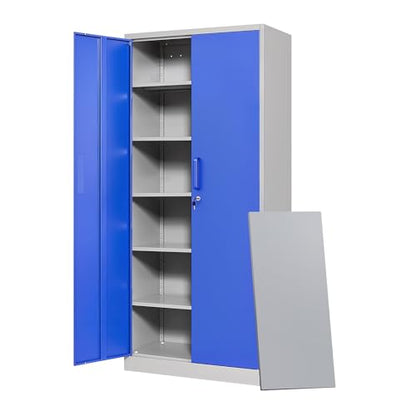 Metal Garage Storage Cabinets with Lock Door and Adjustable Shelves (71 X 32 X 16 In(H X W X D) / Grey Blue)
