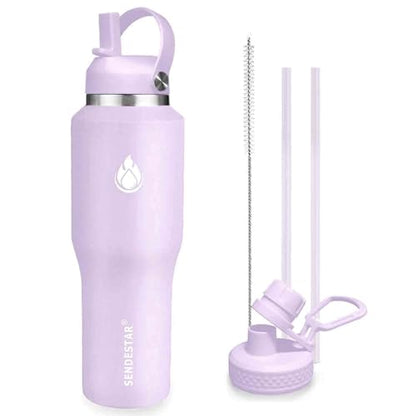 40oz Water Bottle Wide Mouth Stainless Steel Vacuum Insulated Double Wall with 2 Straw Lids Fit in Any Car Cup Holder (Lilac / 40 Ounces)