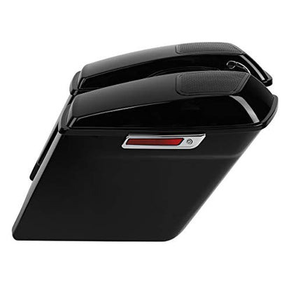 Motorcycle 5" Stretched Saddlebags Fit For Harley Touring 2014 (5" Stretched Bags-Vivid Black W/ Chrome Latches & 6x9 Lids)