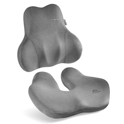 Memory Foam Car Seat Cushion and Lumbar Support Pillow for Car (Gray / 2 Pieces)