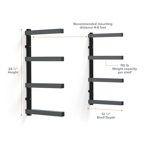 4 Level Lumber Storage Rack Wall Mount Wood Rack For Garage Organizer (Black and Gray / 4-Level)