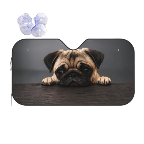 Pug Dog Car Windshield Sunshade Front Window Sun Visor Protector Foldable Shield Cover for Truck SUV (Black14 / Small)