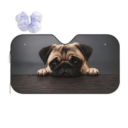Pug Dog Car Windshield Sunshade Front Window Sun Visor Protector Foldable Shield Cover for Truck SUV (Black14 / Small)