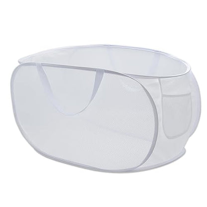 Sturdy Mesh Laundry Hamper Basket Bag (White / Pop Horizontal)