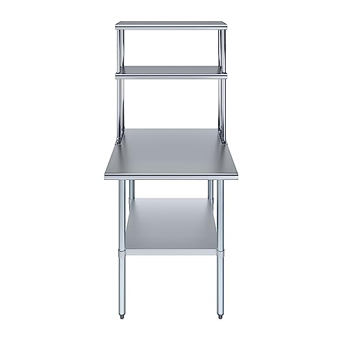 Stainless Steel Work Table Double Tier Overshelf (30" x 30" Work Table + 12" Overshelf)