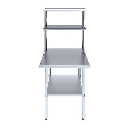 Stainless Steel Work Table Double Tier Overshelf (30" x 30" Work Table + 12" Overshelf)