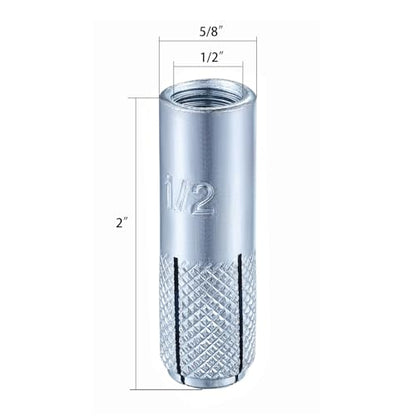 20 pcs) 1/2"-13 Premium Zinc Plated Carbon Steel Drop in Anchors Assortment, Knurled Drop-in-Anchor for Solid Concrete, Internal Forced Expansion Screw Bolts (1/2"-13 / Zinc)