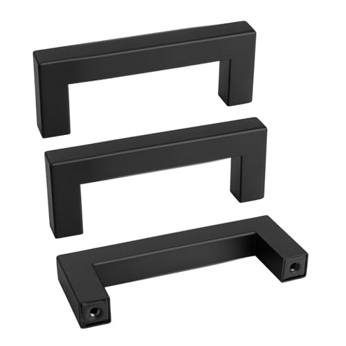 15 Pack 3 Inch Black Kitchen Cabinet Handles Square Drawer Pulls (Matte Black / 3 Inch Hole Centers)