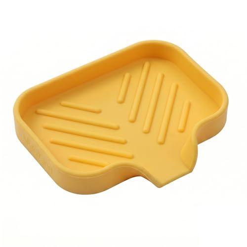 Silicone Soap Dish with Drain Spout (Yellow / S(4.9"×3.2"))