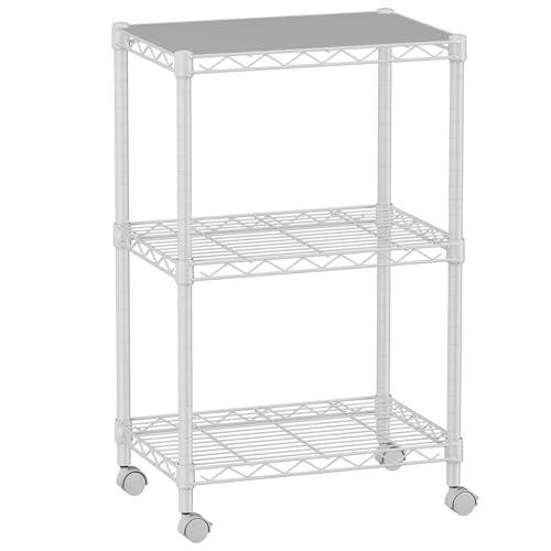 3 Small Wire Shelves Kitchen Pantry Close Home Organizers and Storage Bathroom Shelf Laundry Room Organization Adjustable Book Metal Garage Shelving Unit (White / 3-Tier 11.8"D X 17.3"W X 30.7"H)