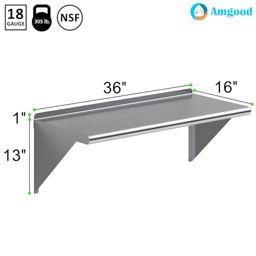 36" Long X 16" Deep Stainless Steel Wall Shelf (36" Long X 16" Deep)