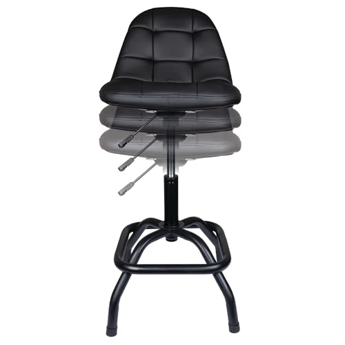 W85031 Pneumatic High Back Adjustable Swivel Bar Stool with Back Support for Home (High Back Pneumatic Shop Stool)