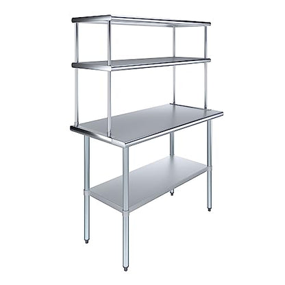 Stainless Steel Work Table Double Tier Overshelf (24" x 48" Work Table + 18" Overshelf)
