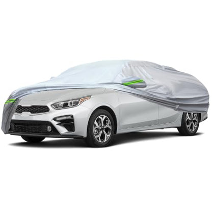6 Layers Premium Hatchback Car Cover Waterproof All Weather Weatherproof UV Sun Protection Snow Dust Storm Resistant Outdoor Exterior Custom Form (Silver Car Cover / K18 - Hatchback -（Fits size To 173"）)