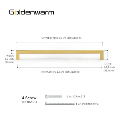 20 Pack 12-3/5" Gold Cabinet Handles Brushed Brass Drawer Pulls (Brushed Brass / 12-3/5 inch hole centers)