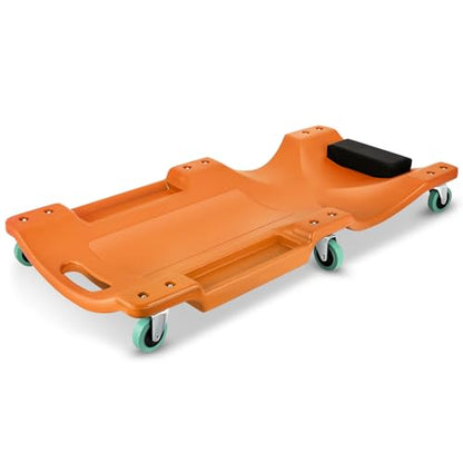 40" L X 19" W Vehicle Repair Low Profile Plastic Rolling Garage Shop Creeper with Padded Headrest (Orange / 40 Inches)