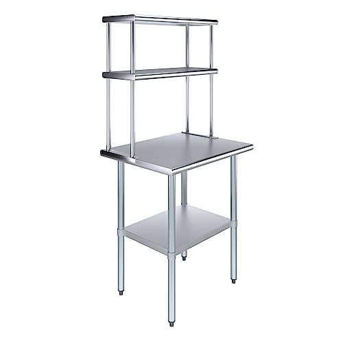 Stainless Steel Work Table Double Tier Overshelf (24" x 30" Work Table + 12" Overshelf)