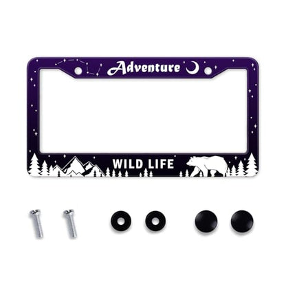 Mountains Forest Bear License Plate Frame for Jeep (Adventure -Purple)