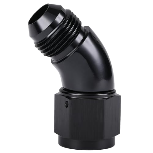 45 Degree 8AN Male to 8AN Female Swivel Full Flow Fitting Adapter Coupler Aluminum Black (8AN / Black - 45 Degree)
