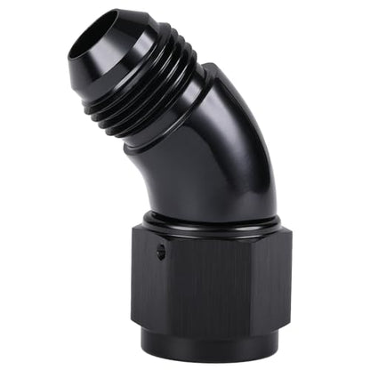 45 Degree 8AN Male to 8AN Female Swivel Full Flow Fitting Adapter Coupler Aluminum Black (8AN / Black - 45 Degree)