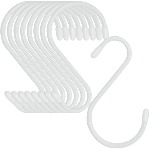 24 Pack 5 Inch White Vinyl Coated S Hooks with Rubber Stopper (White / 5 in 24 pack)