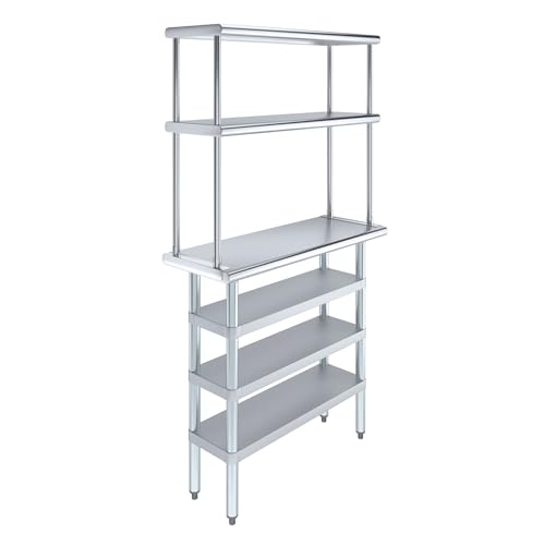 14" x 36" Stainless Steel Work Table with 3 Shelves and 12" Wide Double Tier Overshelf (14" x 36" Table with 3 Shelves + 12" Overshelf)