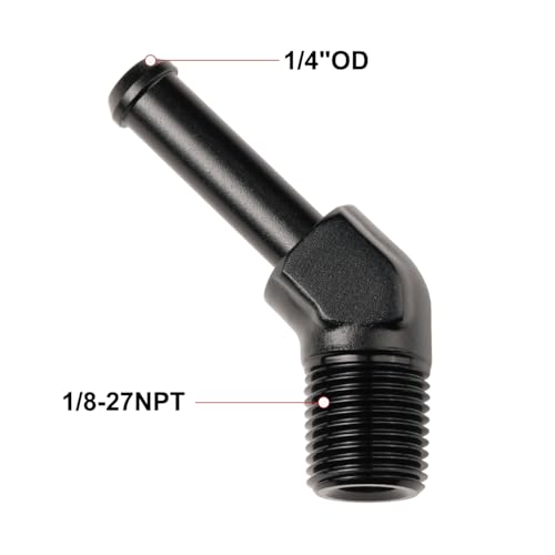 1 8 NPT Male to 1 (1/8 NPT to 1/4 Barb / Black, 45 Degree - 2PCS)