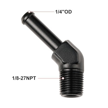 1 8 NPT Male to 1 (1/8 NPT to 1/4 Barb / Black, 45 Degree - 2PCS)