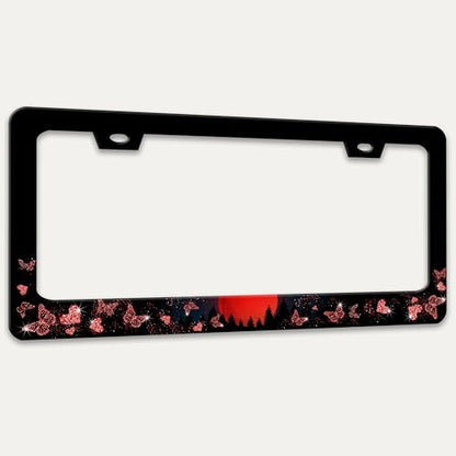 Red Moon Butterfly License Plate Frame Stainless Steel Material 6x12 Inch (Red Moon Butterfly)
